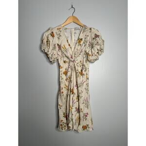 Petal + Pup Women's Ivory Floral Print Twist Front Puff‎ Sleeve Dress Size Small